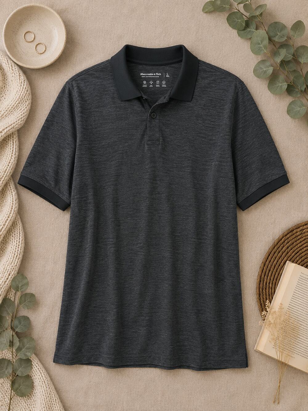 Abercrombie & Fitch Soft A&F Air Knit Polo Black Gray Performance Shirt Size XL